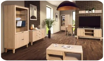 Möbel Eiche-Riffelfront-massiv-Natur im Zimmer