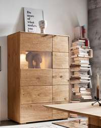 Highboard Eiche Massivholz-Glaseinsatz