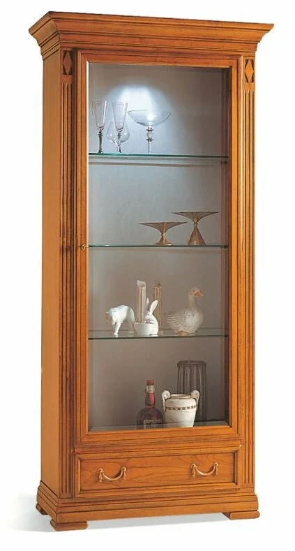 eintürige Vitrine Kirschbaum mit Textilrückwand eintürige Vitrine Kirschbaum mit Textilrückwand