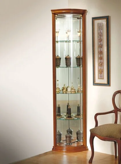 klassisches Eckvitrine, Kirschbaum, halbrund