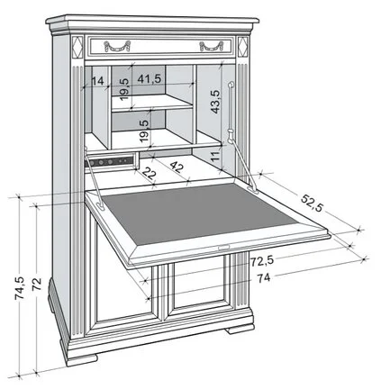 Innenabmessungen Schreibsekretär VILLA BORGHESE Innenabmessungen Schreibsekretär VILLA BORGHESE