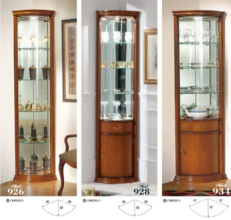 barocke Eckvitrinen in Kirschbaum oder Nussbaum