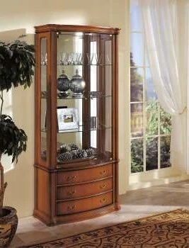 breiter italienischer Vitrinenschrank Kirsche massiv<br />3 Schubladen<br />LED Licht